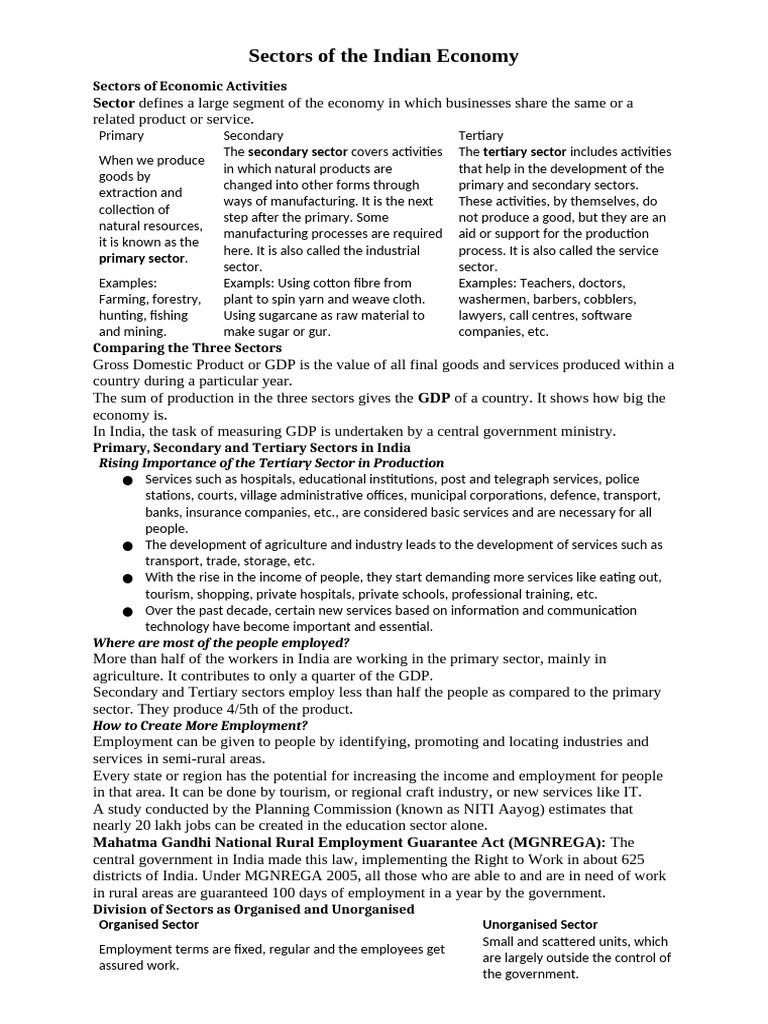 Sectors of the Indian Economy Explained | PDF | Employment | Economy Of ...