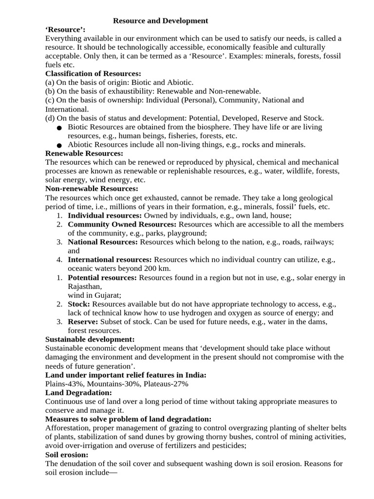 Geography Chapter 1 Resource and Development | PDF | Soil | Erosion