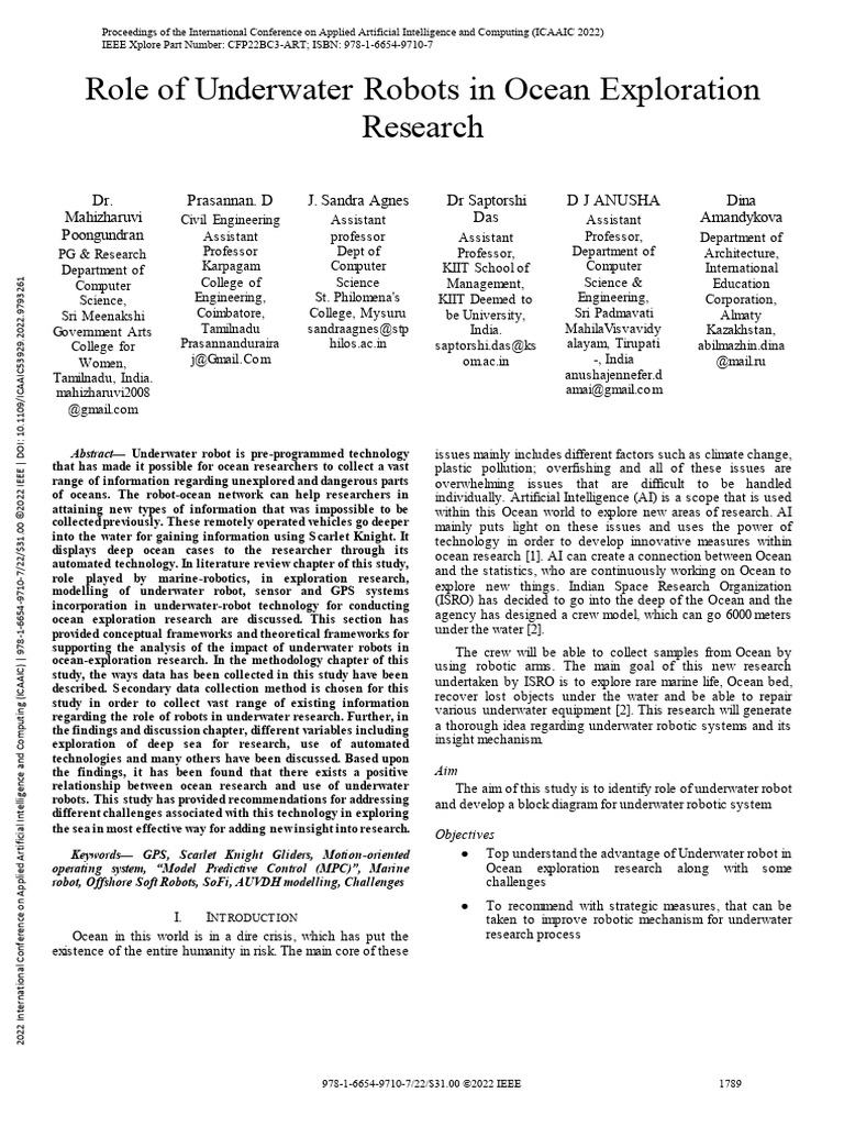 Role of Underwater Robots in Ocean Exploration Research | PDF | Data ...