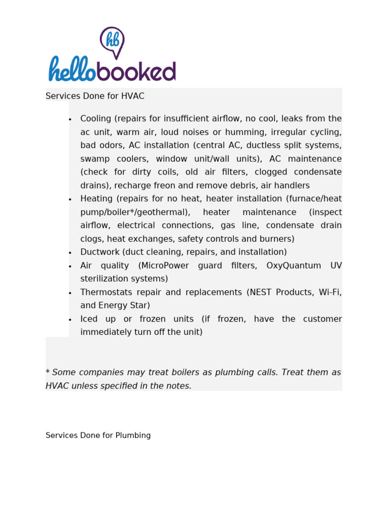 Service Done by Each Trade | PDF | Water Heating | Temperature
