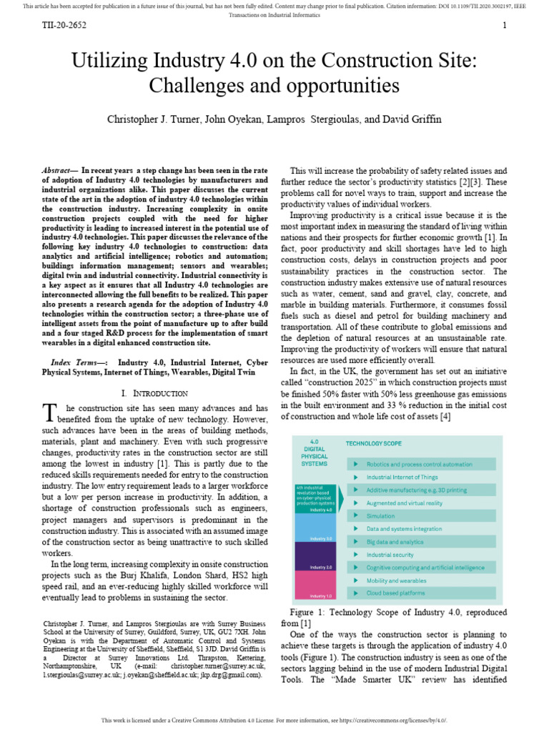 Utilizing Industry 40 On The Construction Site Cha | PDF | Wearable ...