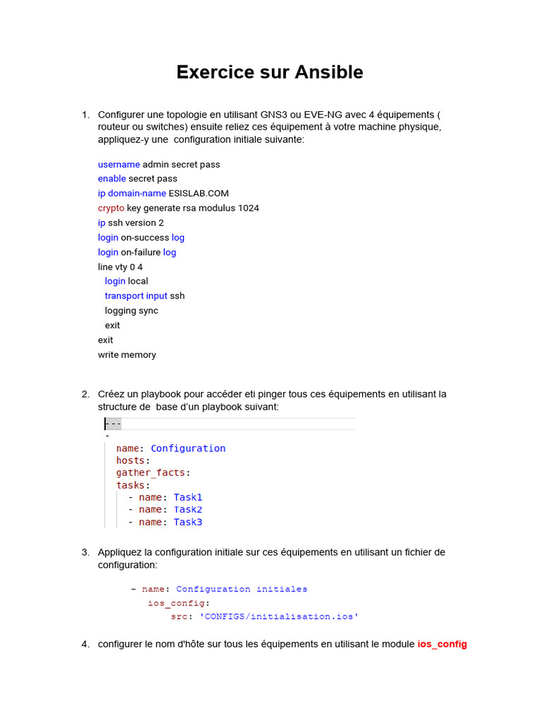 Exercice Ansible : Configuration Réseau | PDF