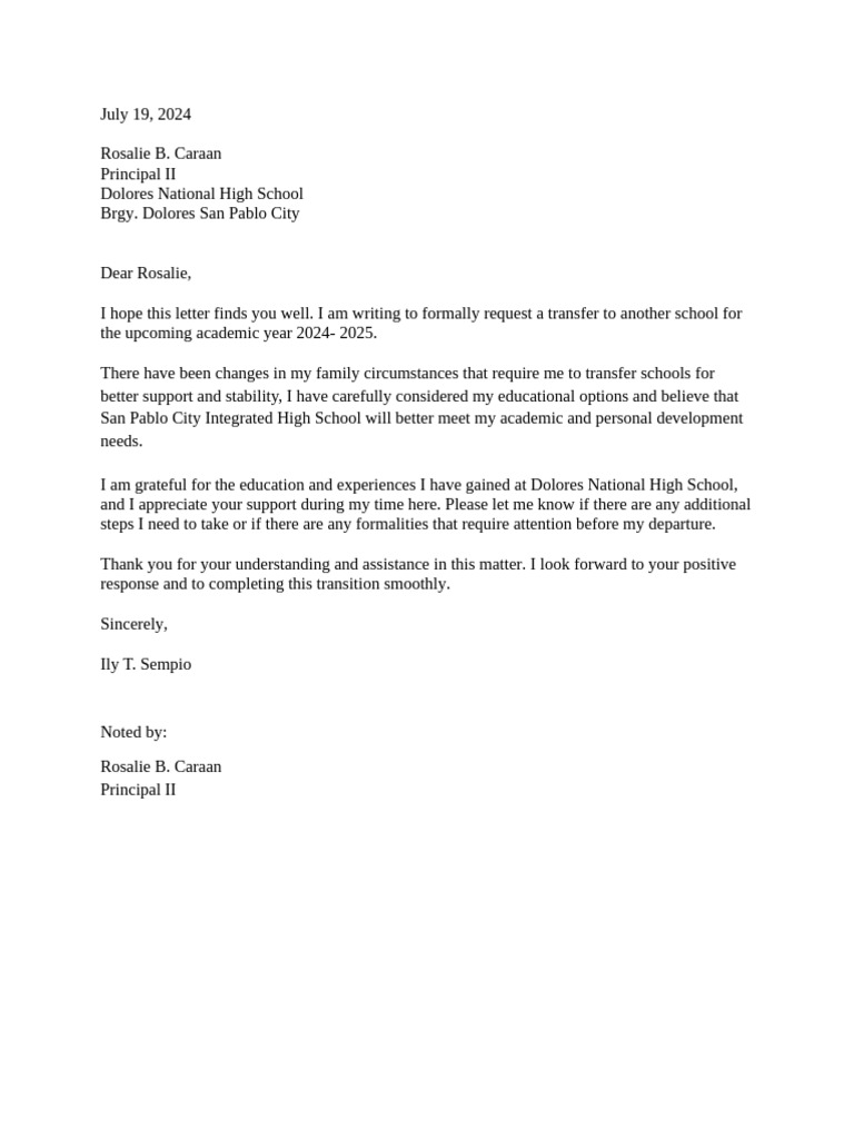 Letter for transfer pdf