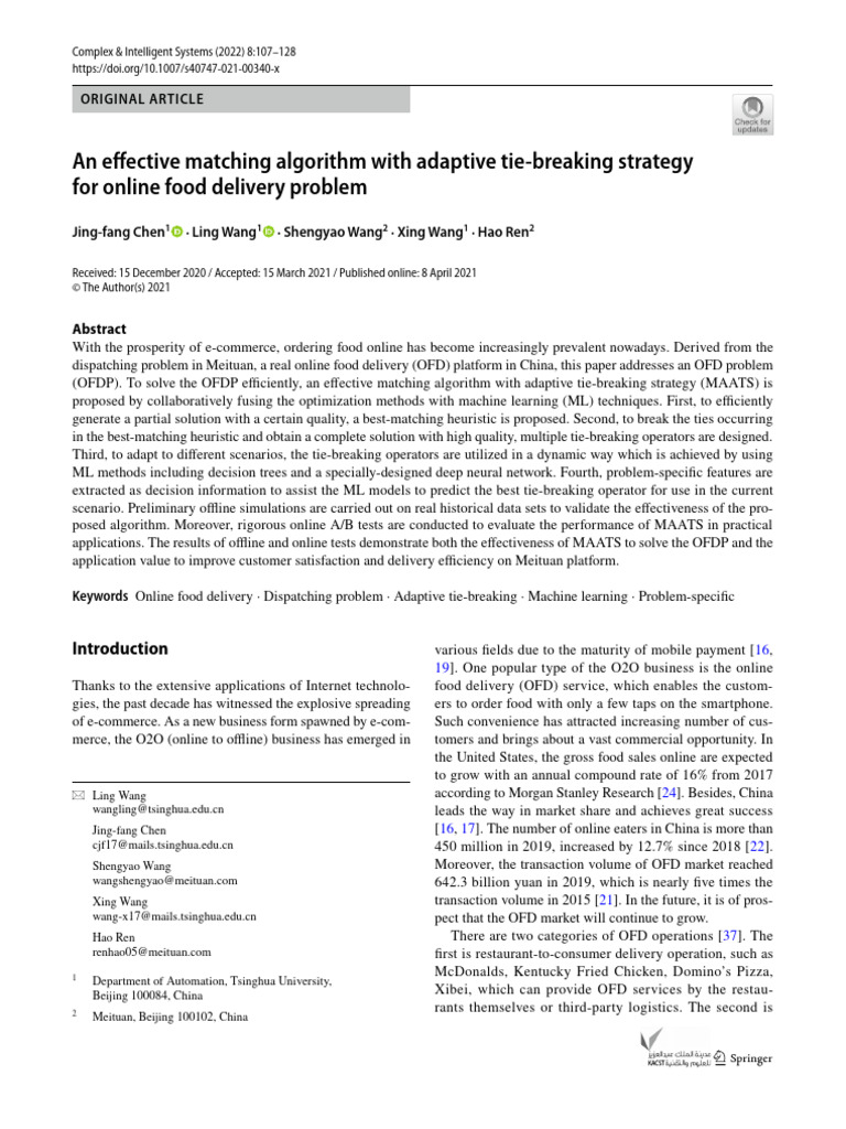 Adaptive Matching Algorithm for Food Delivery | PDF | Machine Learning ...