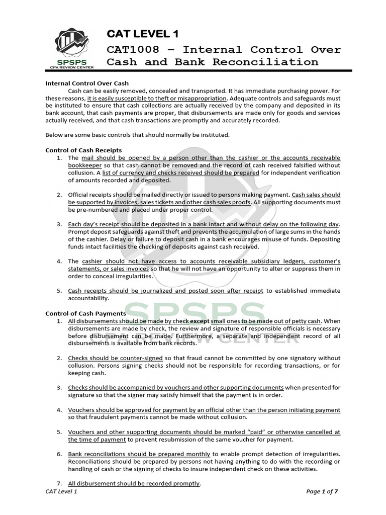 Internal Control for Cash Management | PDF | Debits And Credits | Banks