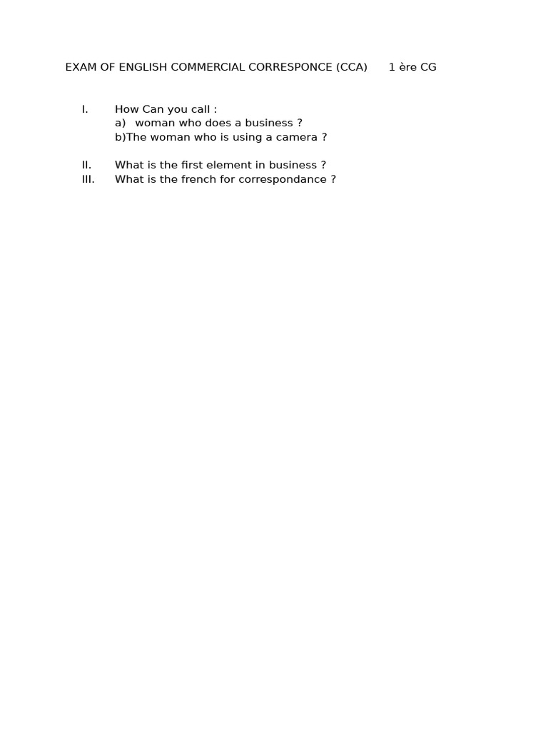 English Commercial Correspondence Exam | PDF