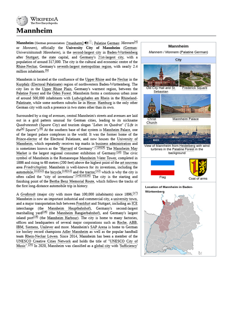 Mannheim: City of Inventions and Culture | PDF