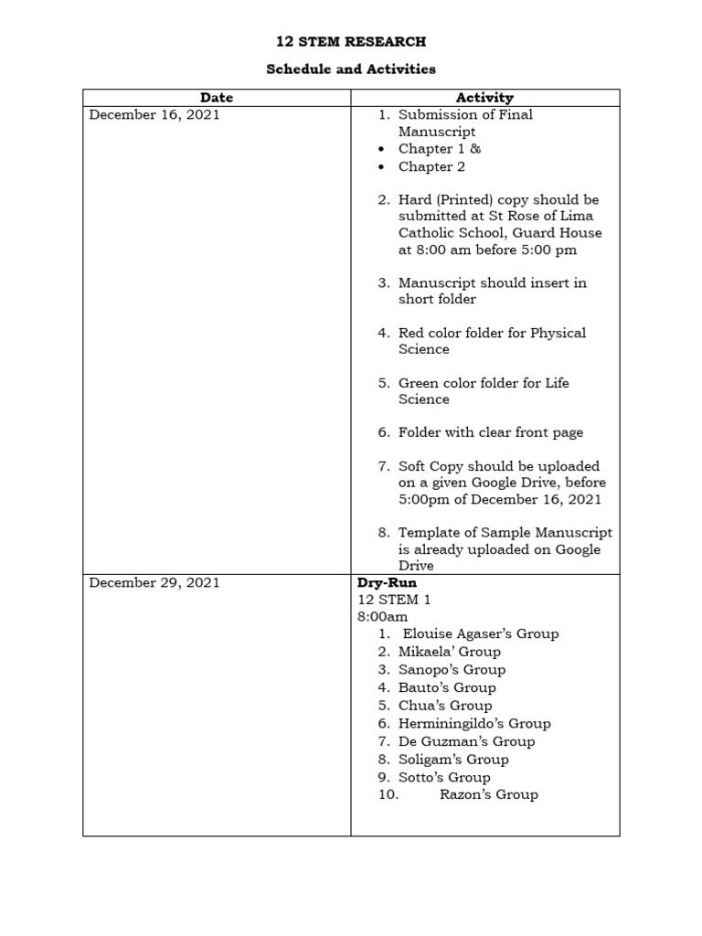 12 STEM Research Schedule & Guidelines | PDF
