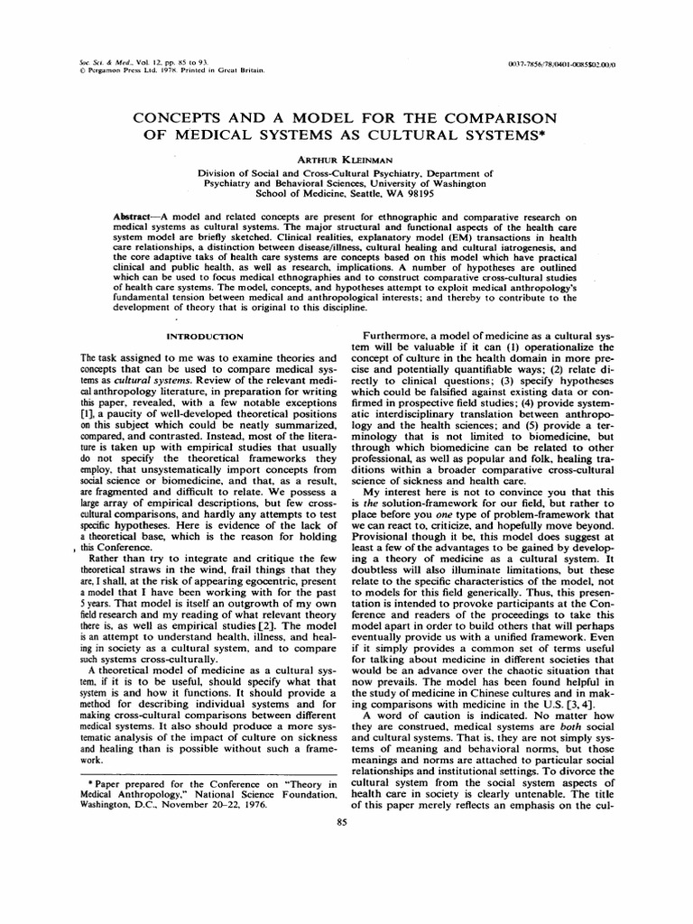 Kleinman, A. 1978 Concepts and Model For Comparison of Medical Systems ...