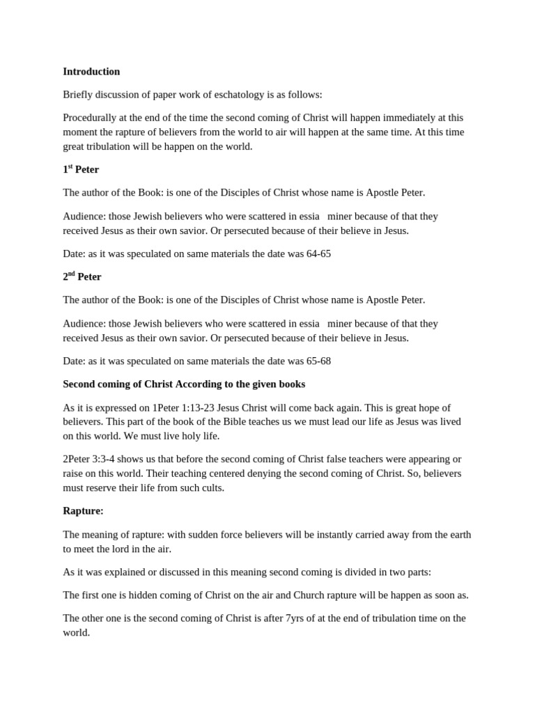 1st Peter Assignment | PDF | Second Coming | Rapture