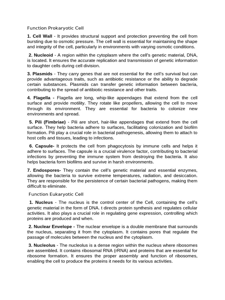 Function Prokaryotic and Eukaryotic Cell | PDF | Cell (Biology ...