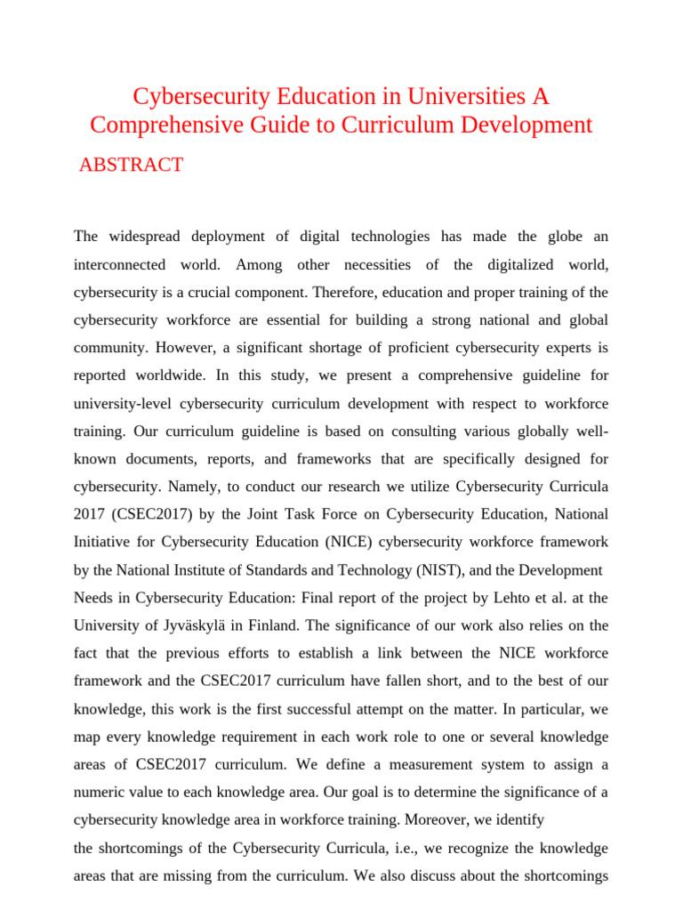 University Cybersecurity Curriculum Guide | PDF | Computer Security ...