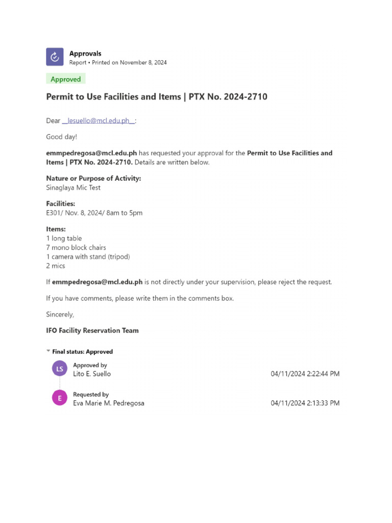 Permit To Use Facilities and Items + PTX No. 2024-2710 | PDF