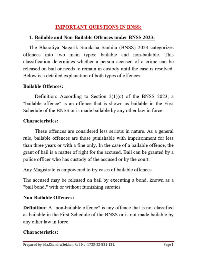 BNSS 2023: Bailable vs Non-Bailable Offences | PDF | Bail | Plea Bargain
