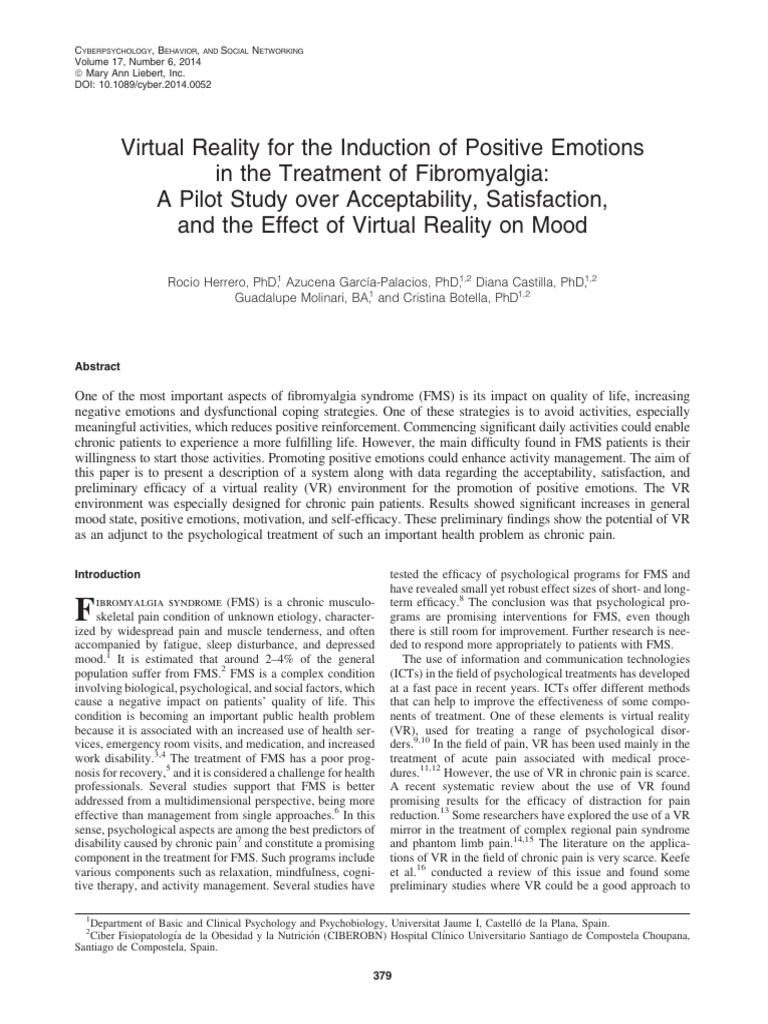 Virtual Reality For The Induction of Pos | PDF | Fibromyalgia | Pain