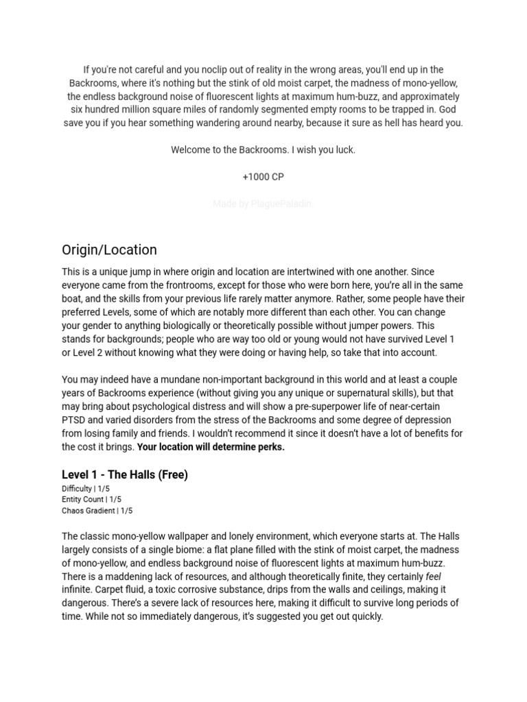 Exploring the Backrooms Levels | PDF | Senses | Personal Protective ...