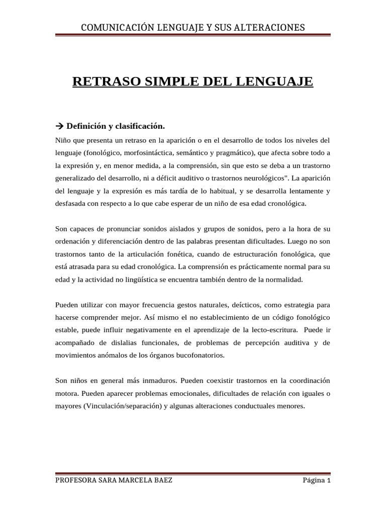 Retraso Simple del Lenguaje en Niños | PDF | Palabra | Comunicación