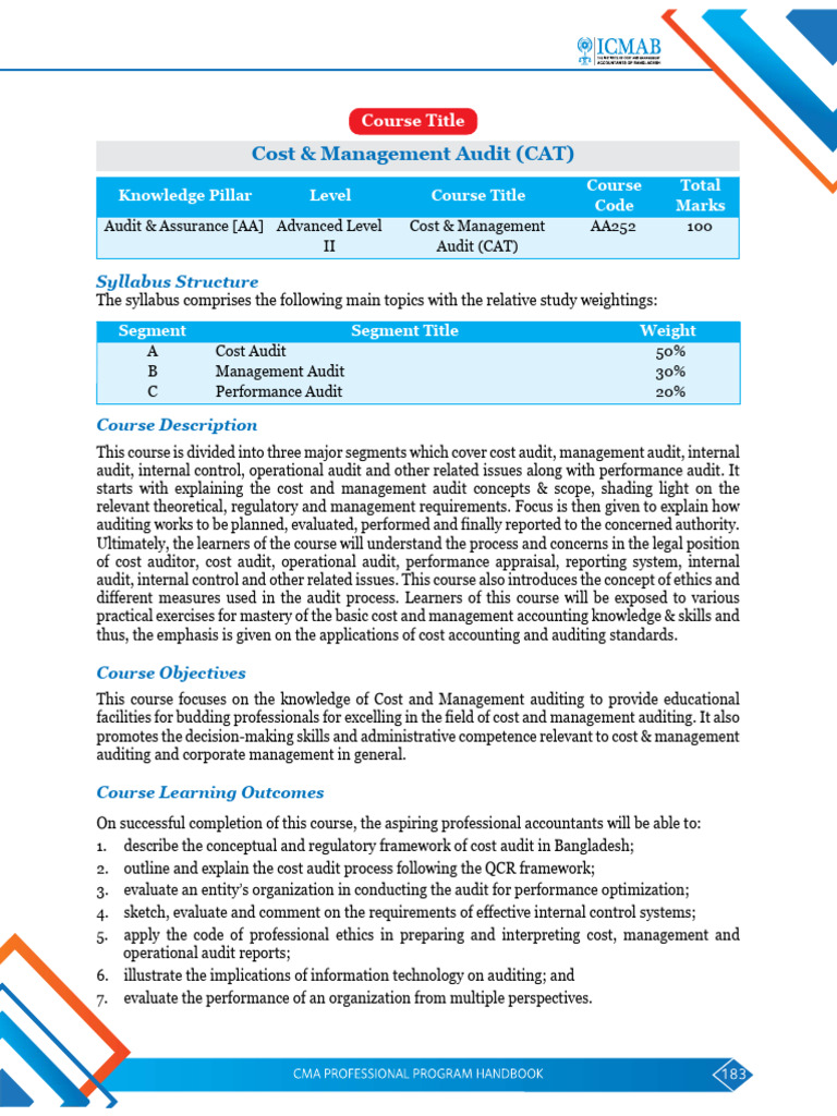 Cost & Management Audit Course Syllabus | PDF | Audit | Internal Control