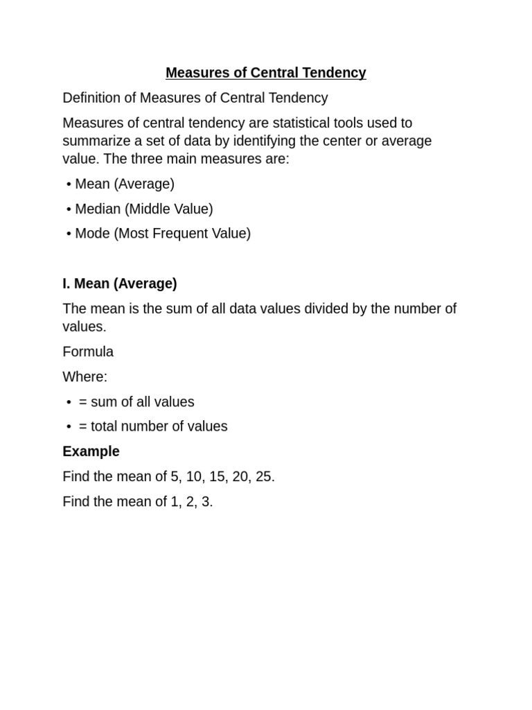 Measures of Central Tendency | PDF | Mode (Statistics) | Mean