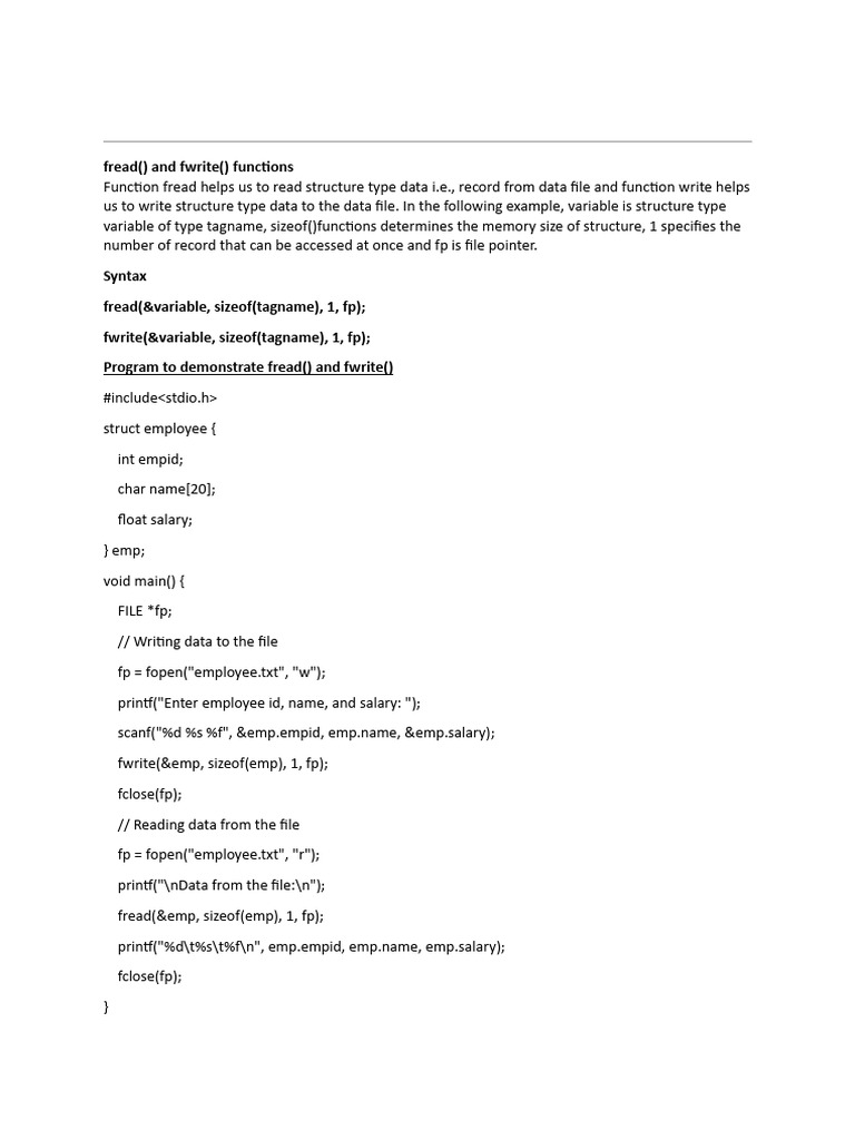 Using fread() and fwrite() in C | PDF
