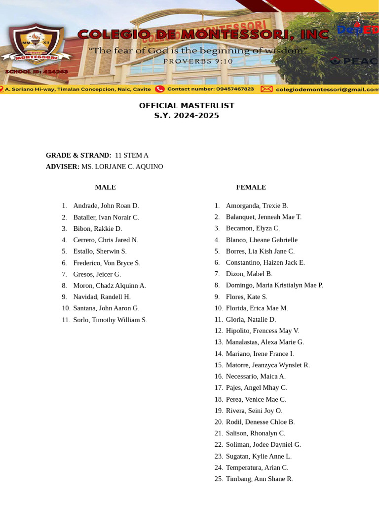 STEM 11A Final Masterlist | PDF