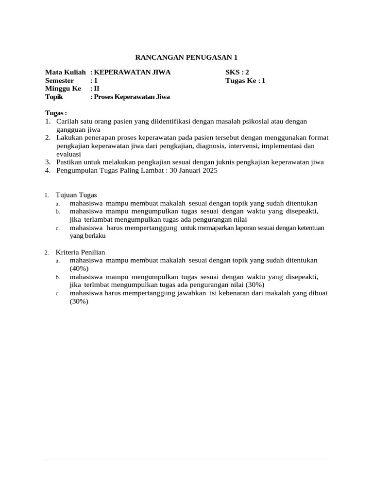 RANCANGAN PENUGASAN RPL KEPERAWATAN JIWA | PDF