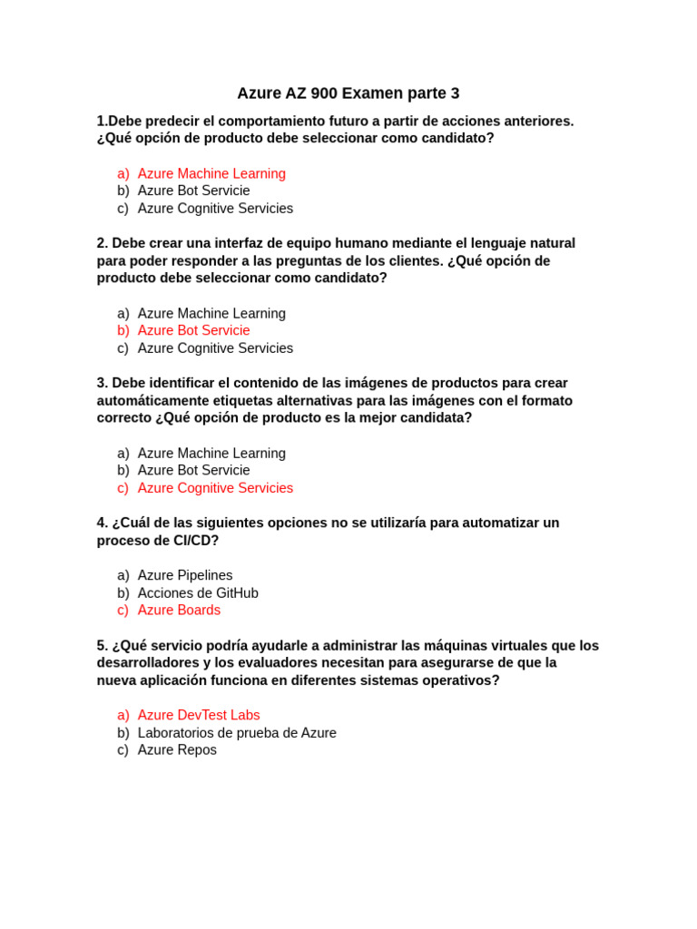 Preguntas Clave para Examen Azure AZ-900 | PDF | Microsoft Azure ...