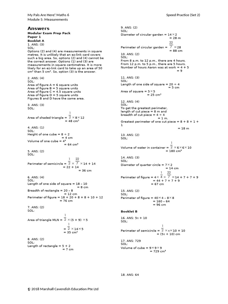 Maths 6 Measurements Practice Answers | PDF | Area | Length
