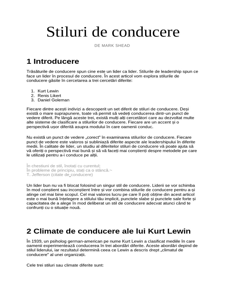 Stiluri de Conducere | PDF