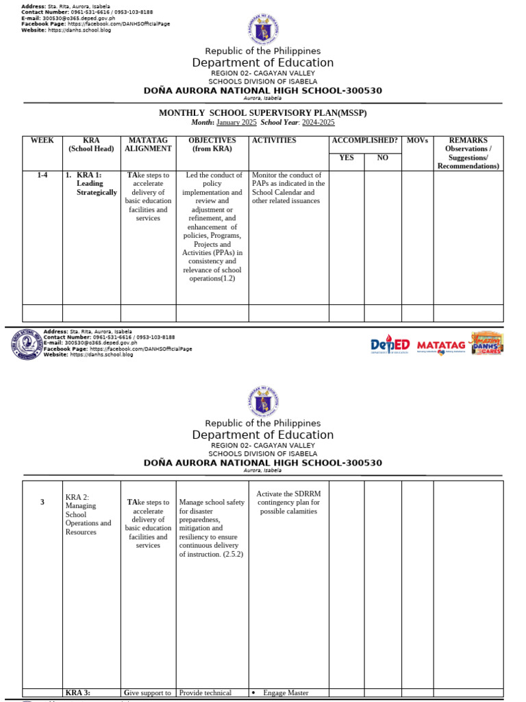 January 2025 Supervisory Plan for Schools | PDF | Teachers | Pedagogy