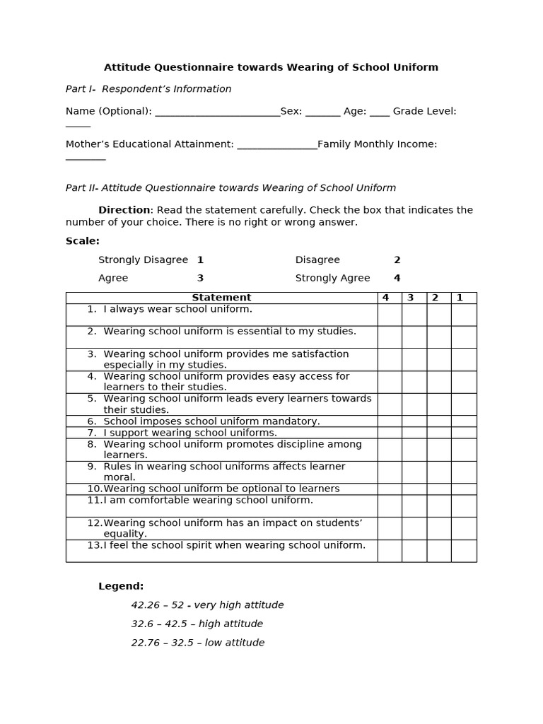 School Uniform Attitude Survey | PDF | Regulatory Compliance | Learning