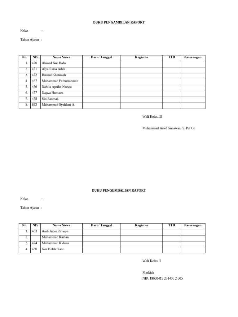 Buku Pengambilan dan Pengembalian Raport | PDF