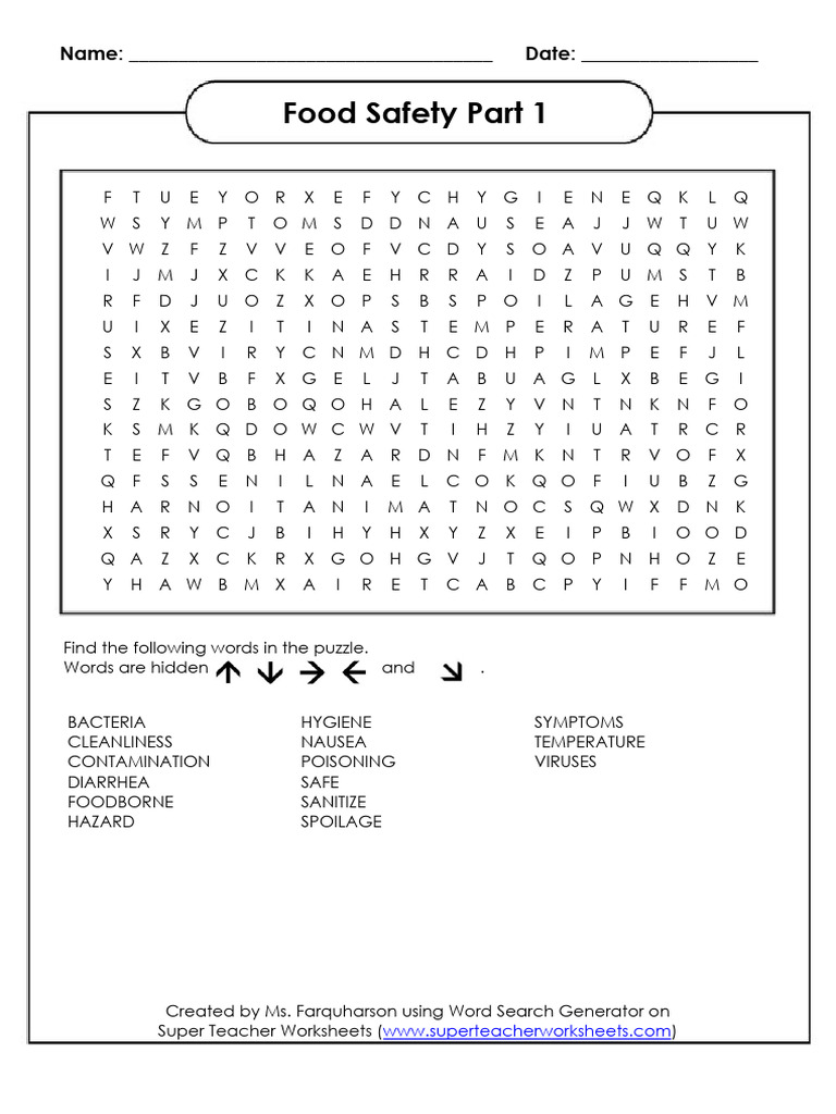 Food Safety Word Search Puzzle | PDF