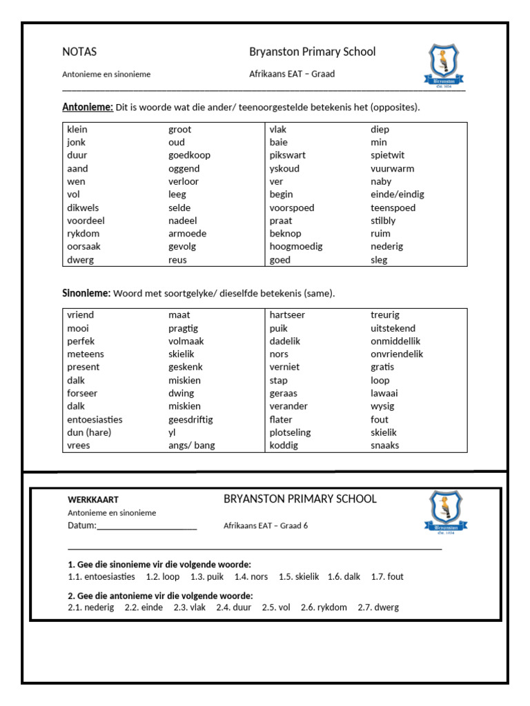 Antonieme en Sinonieme | PDF