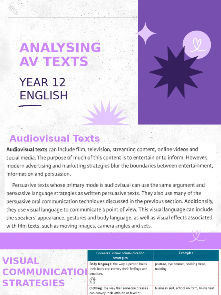 Analysing More Elements of AV Texts - Year 12 | PDF