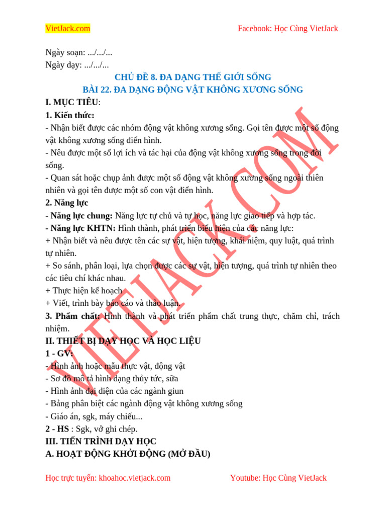 Bai 22 Da Dang Dong Vat Khong Xuong Song CD | PDF
