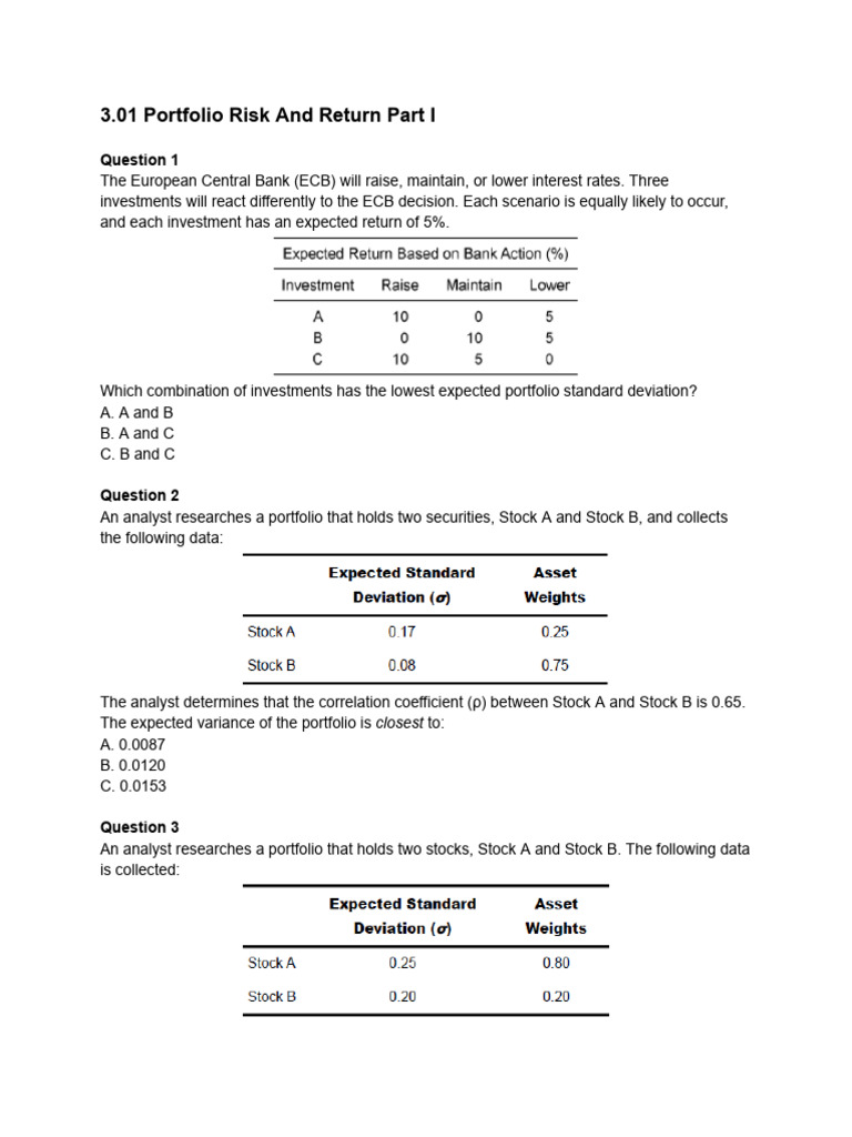 Portfolio Risk and Return Analysis | PDF | Modern Portfolio Theory ...