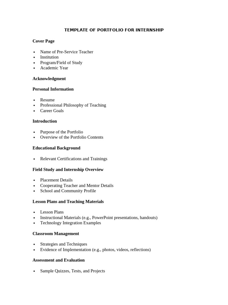 Internship Portfolio Template Guide | PDF