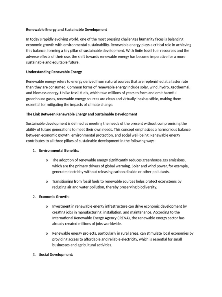 Renewable Energy for Sustainable Growth | PDF | Renewable Energy ...