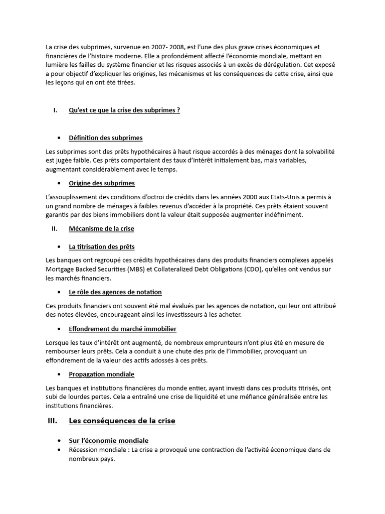 Comprendre la crise des subprimes | PDF | Crise des subprimes ...