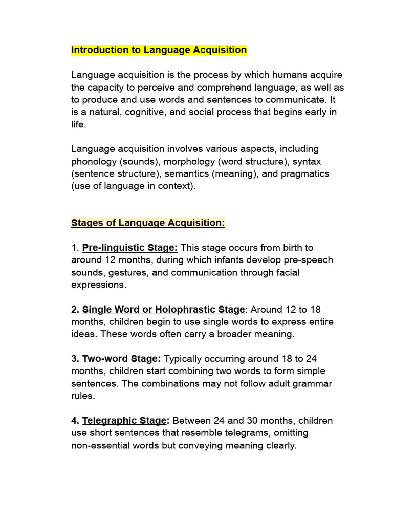 Overview of Language Acquisition Stages | PDF | Second Language ...