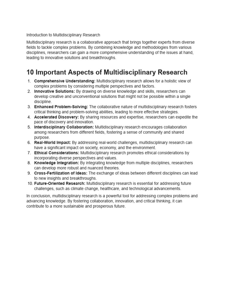 Benefits of Multidisciplinary Research | PDF