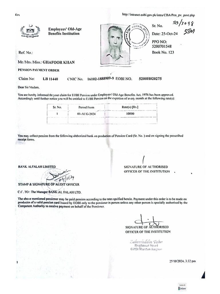 Pension Payment Order | PDF
