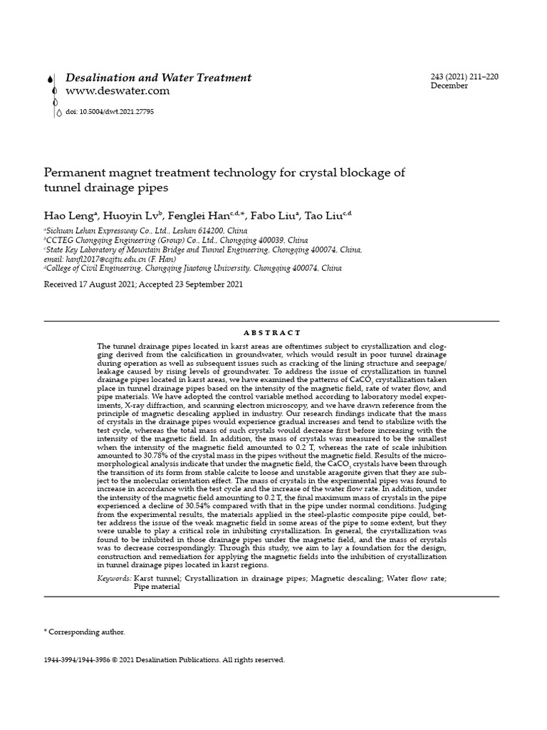 Permanent Magnet Treatment Technology For Crystal Blockage of | PDF ...
