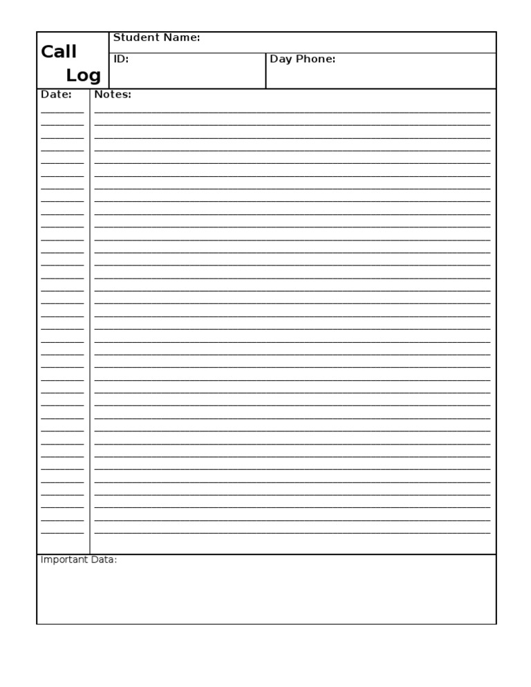 Student Call Log Template | PDF