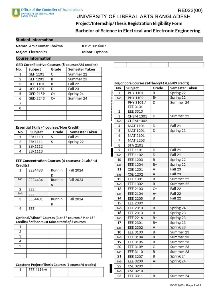 EEE Student Registration Form | PDF | Electromagnetism | Electronics