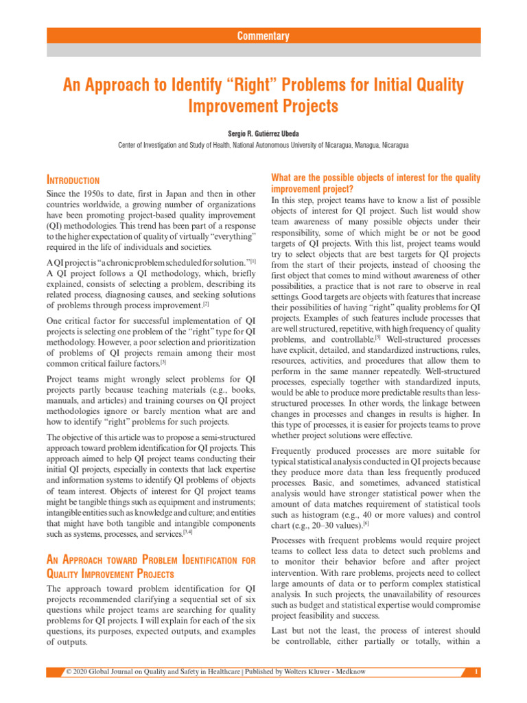 An Approach to Identify “Right” Problems for Initial Quality | PDF ...