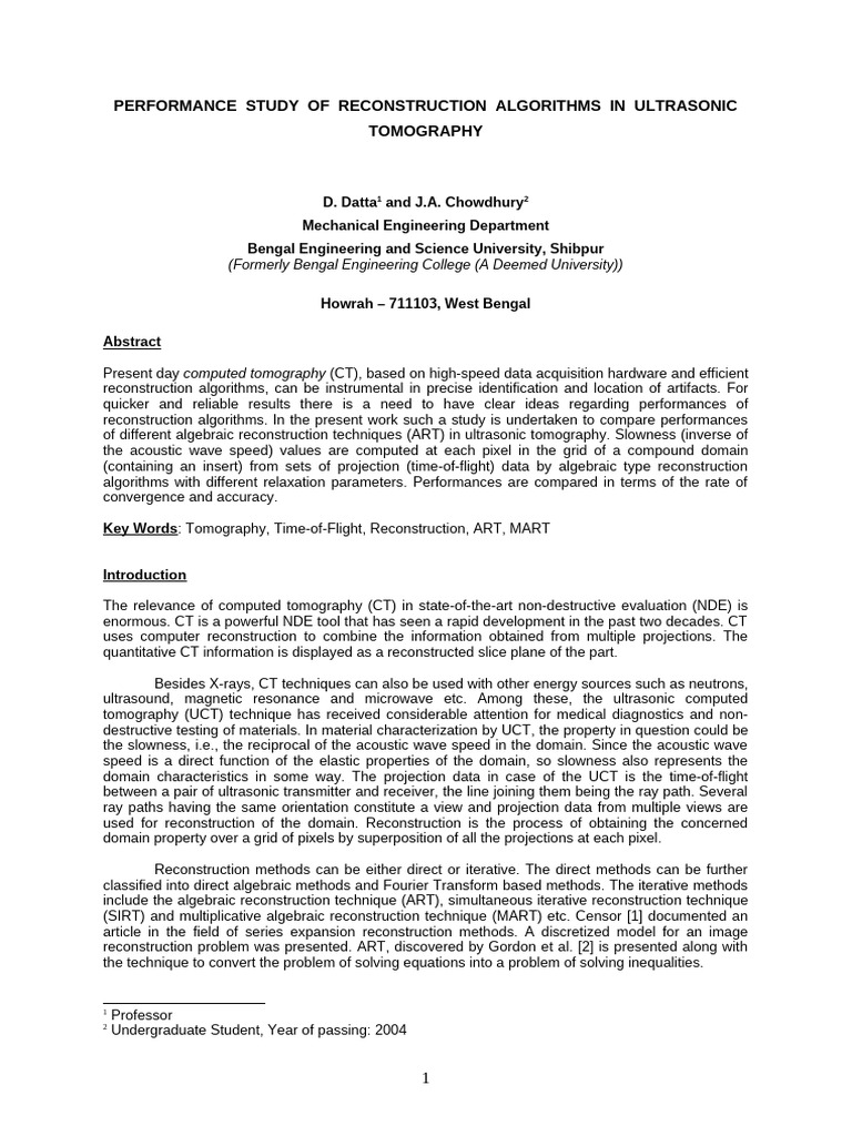 Ultrasonic Tomography Reconstruction Study | PDF | Tomography | Ct Scan