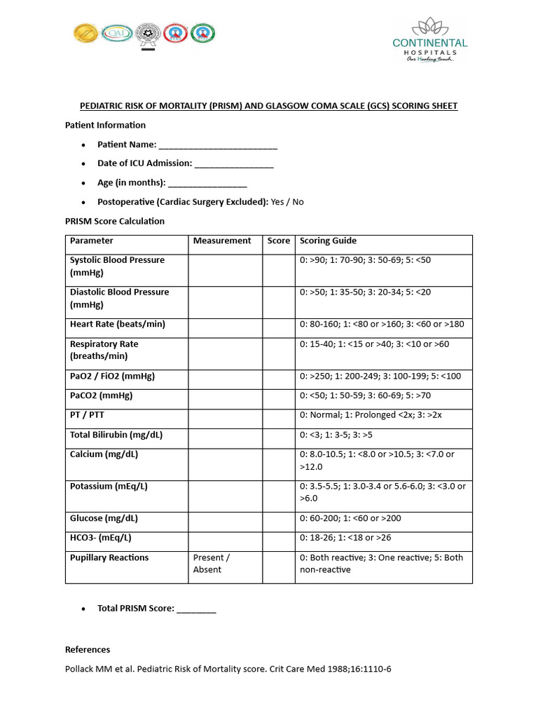Pediatric Mortality Risk Scoring Guide | PDF | Blood Pressure | Coma