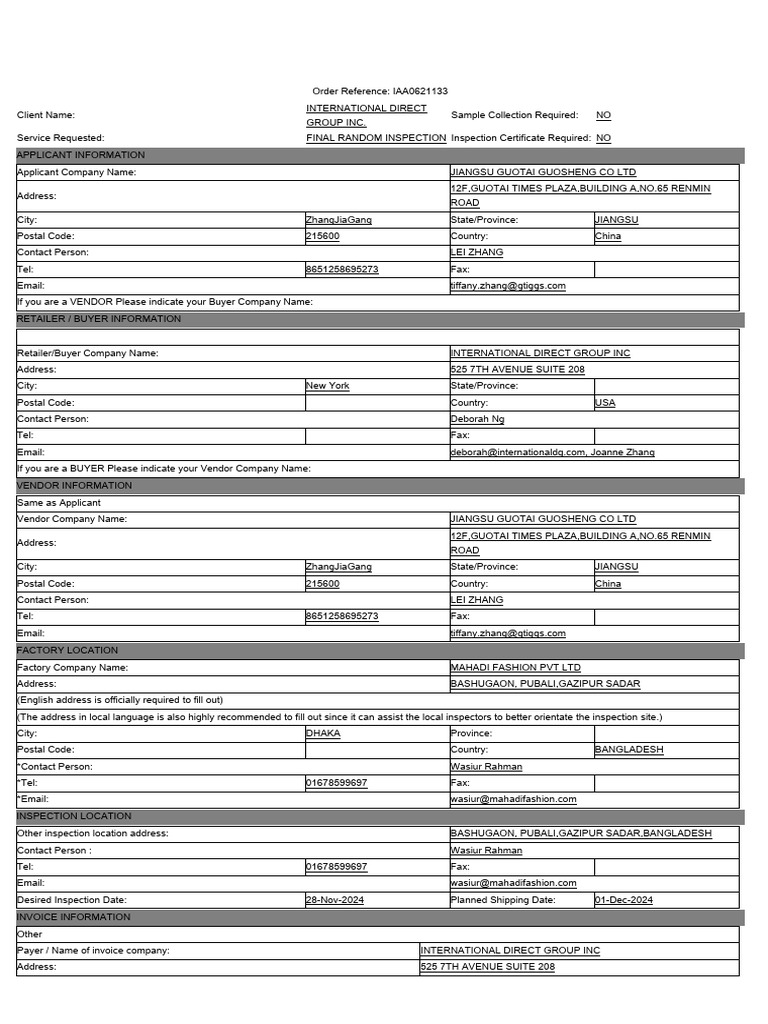 Final Random Inspection Order Details | PDF | Indemnity | Common Law